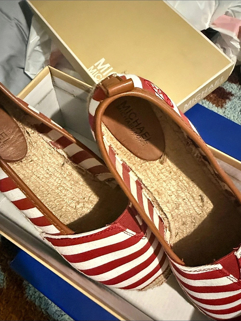 Michael Kors MK Red White Striped Canvas Espadrilles